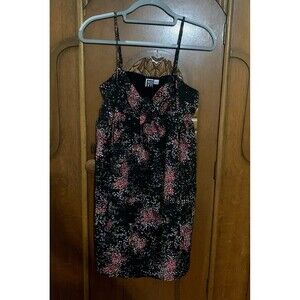 Roxy Black Mini Dress Large Babydoll Speck Color Print And Spaghetti Straps. B62